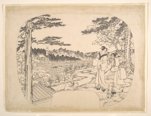歌川貞秀, "Two Women Admiring the Sights from a Vantage Point Overlooking the Zenpukuji Temple", メトロポリタン美術館